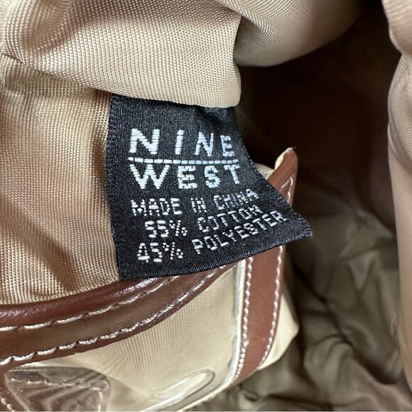 Nine West Y2K Era Brown Geometric Print Canvas Backpack Travel School Work - Picture 4 of 11